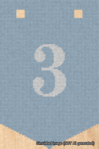 A simulated image of the stitched needlepoint design: Banner 18m Pointed 3 White on Light Blue. Not A.I. generated.