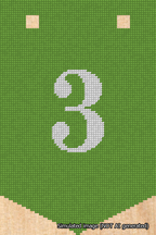 A simulated image of the stitched needlepoint design: Banner 18m Pointed 3 White on Light Green. Not A.I. generated.