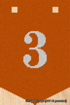 A simulated image of the stitched needlepoint design: Banner 18m Pointed 3 White on Orange. Not A.I. generated.