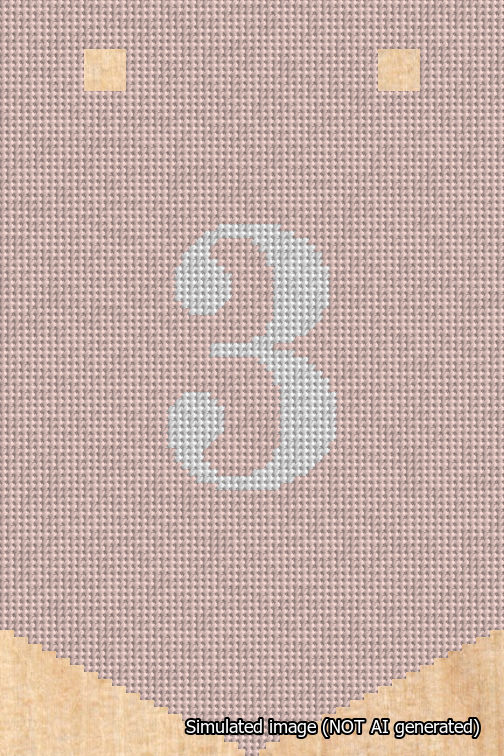 A simulated image of the stitched needlepoint design: Banner 18m Pointed 3 White on Pink. Not A.I. generated.