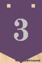 A simulated image of the stitched needlepoint design: Banner 18m Pointed 3 White on Purple. Not A.I. generated.