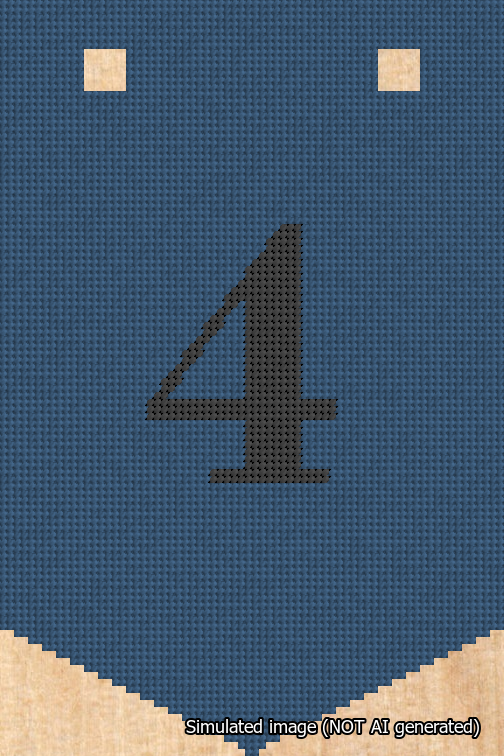 A simulated image of the stitched needlepoint design: Banner 18m Pointed 4 Black on Blue. Not A.I. generated.