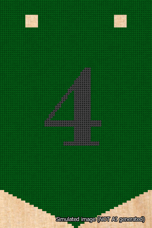 A simulated image of the stitched needlepoint design: Banner 18m Pointed 4 Black on Green. Not A.I. generated.