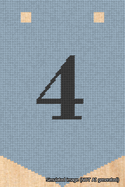 A simulated image of the stitched needlepoint design: Banner 18m Pointed 4 Black on Light Blue. Not A.I. generated.
