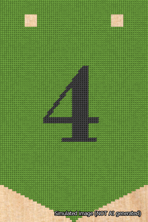 A simulated image of the stitched needlepoint design: Banner 18m Pointed 4 Black on Light Green. Not A.I. generated.