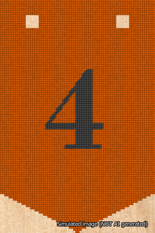A simulated image of the stitched needlepoint design: Banner 18m Pointed 4 Black on Orange. Not A.I. generated.