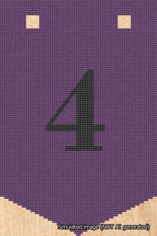 A simulated image of the stitched needlepoint design: Banner 18m Pointed 4 Black on Purple. Not A.I. generated.