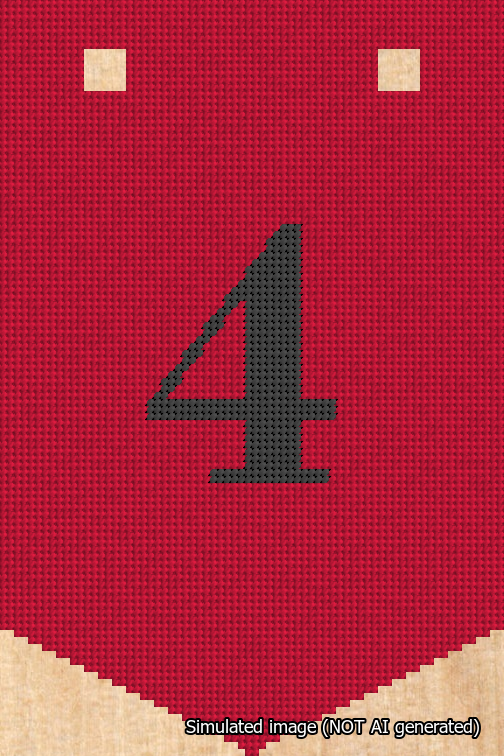 A simulated image of the stitched needlepoint design: Banner 18m Pointed 4 Black on Red. Not A.I. generated.