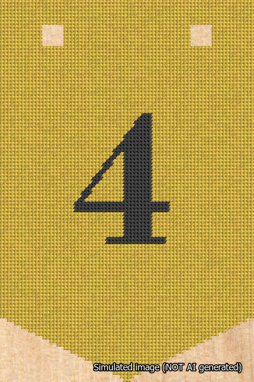 A simulated image of the stitched needlepoint design: Banner 18m Pointed 4 Black on Yellow. Not A.I. generated.
