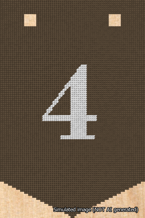 A simulated image of the stitched needlepoint design: Banner 18m Pointed 4 White on Brown. Not A.I. generated.