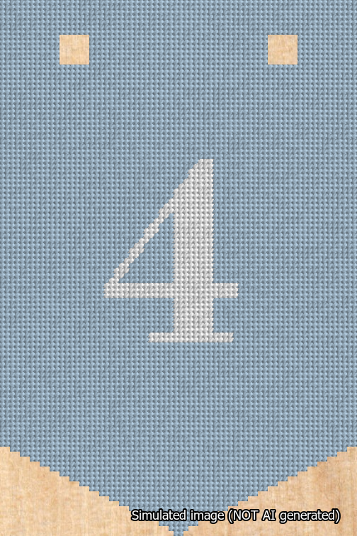 A simulated image of the stitched needlepoint design: Banner 18m Pointed 4 White on Light Blue. Not A.I. generated.