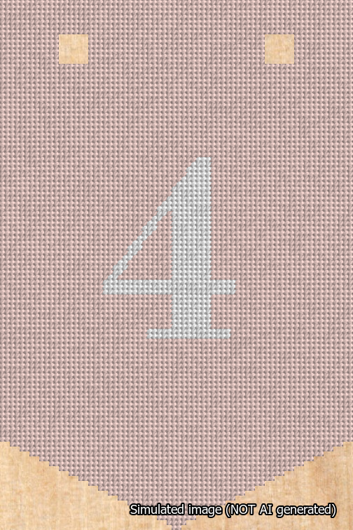 A simulated image of the stitched needlepoint design: Banner 18m Pointed 4 White on Pink. Not A.I. generated.