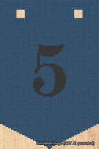 A simulated image of the stitched needlepoint design: Banner 18m Pointed 5 Black on Blue. Not A.I. generated.