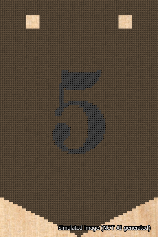 A simulated image of the stitched needlepoint design: Banner 18m Pointed 5 Black on Brown. Not A.I. generated.