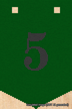 A simulated image of the stitched needlepoint design: Banner 18m Pointed 5 Black on Green. Not A.I. generated.