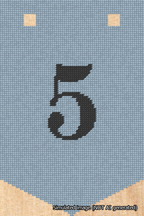 A simulated image of the stitched needlepoint design: Banner 18m Pointed 5 Black on Light Blue. Not A.I. generated.