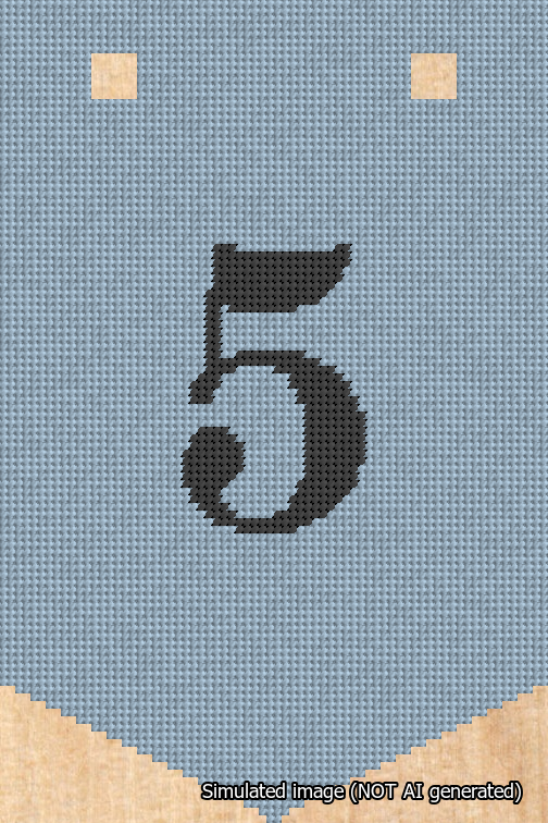 A simulated image of the stitched needlepoint design: Banner 18m Pointed 5 Black on Light Blue. Not A.I. generated.