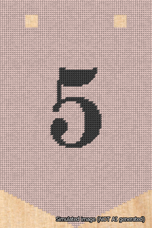 A simulated image of the stitched needlepoint design: Banner 18m Pointed 5 Black on Pink. Not A.I. generated.