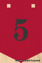 A simulated image of the stitched needlepoint design: Banner 18m Pointed 5 Black on Red. Not A.I. generated.