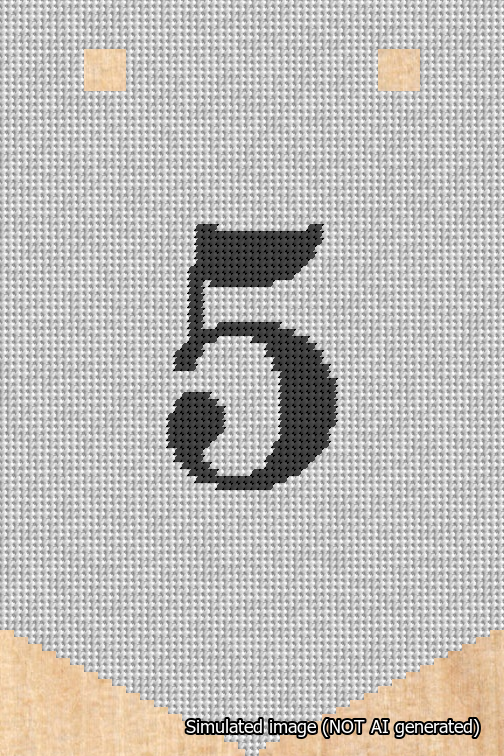 A simulated image of the stitched needlepoint design: Banner 18m Pointed 5 Black on White. Not A.I. generated.