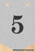 A simulated image of the stitched needlepoint design: Banner 18m Pointed 5 Black on White. Not A.I. generated.