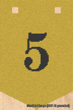 A simulated image of the stitched needlepoint design: Banner 18m Pointed 5 Black on Yellow. Not A.I. generated.