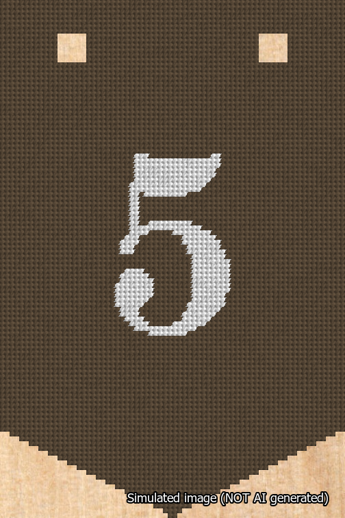 A simulated image of the stitched needlepoint design: Banner 18m Pointed 5 White on Brown. Not A.I. generated.