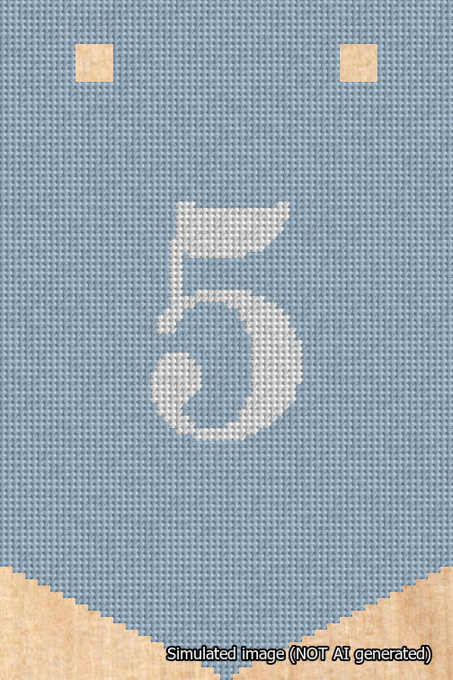 A simulated image of the stitched needlepoint design: Banner 18m Pointed 5 White on Light Blue. Not A.I. generated.