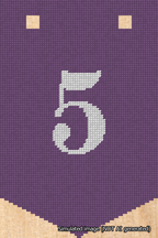 A simulated image of the stitched needlepoint design: Banner 18m Pointed 5 White on Purple. Not A.I. generated.