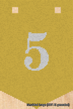 A simulated image of the stitched needlepoint design: Banner 18m Pointed 5 White on Yellow. Not A.I. generated.