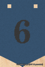 A simulated image of the stitched needlepoint design: Banner 18m Pointed 6 Black on Blue. Not A.I. generated.