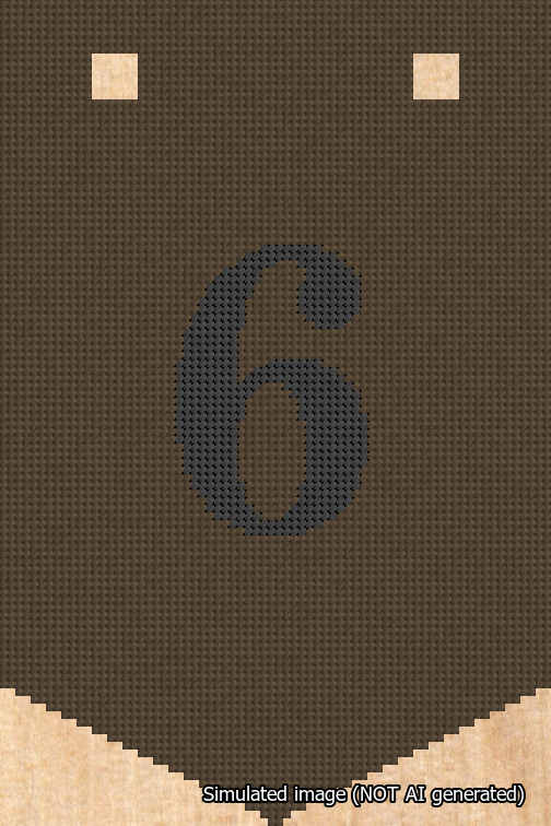 A simulated image of the stitched needlepoint design: Banner 18m Pointed 6 Black on Brown. Not A.I. generated.