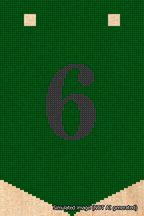 A simulated image of the stitched needlepoint design: Banner 18m Pointed 6 Black on Green. Not A.I. generated.