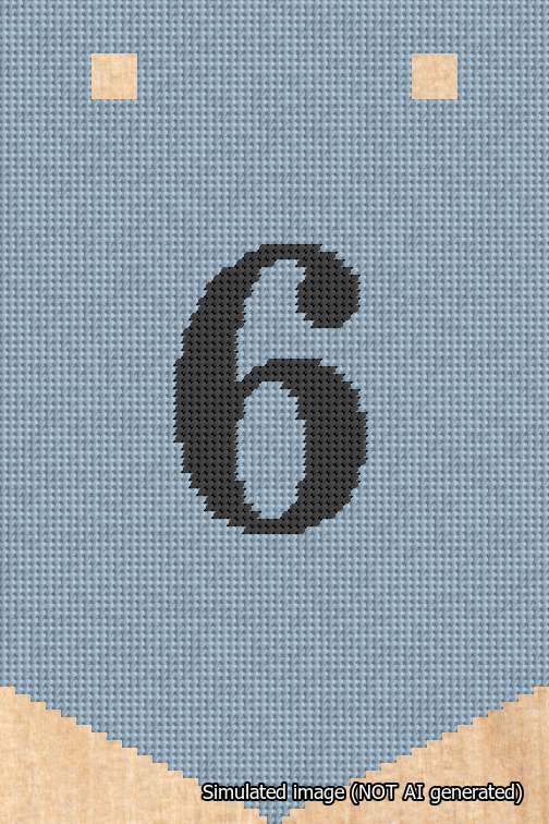 A simulated image of the stitched needlepoint design: Banner 18m Pointed 6 Black on Light Blue. Not A.I. generated.