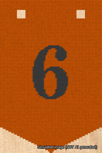 A simulated image of the stitched needlepoint design: Banner 18m Pointed 6 Black on Orange. Not A.I. generated.