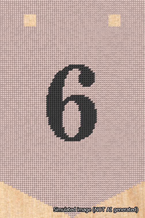 A simulated image of the stitched needlepoint design: Banner 18m Pointed 6 Black on Pink. Not A.I. generated.