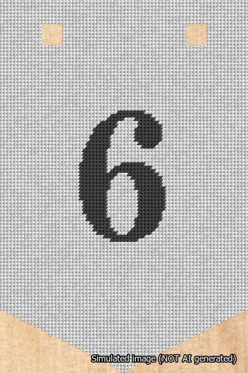A simulated image of the stitched needlepoint design: Banner 18m Pointed 6 Black on White. Not A.I. generated.