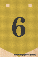 A simulated image of the stitched needlepoint design: Banner 18m Pointed 6 Black on Yellow. Not A.I. generated.