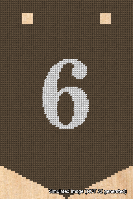 A simulated image of the stitched needlepoint design: Banner 18m Pointed 6 White on Brown. Not A.I. generated.