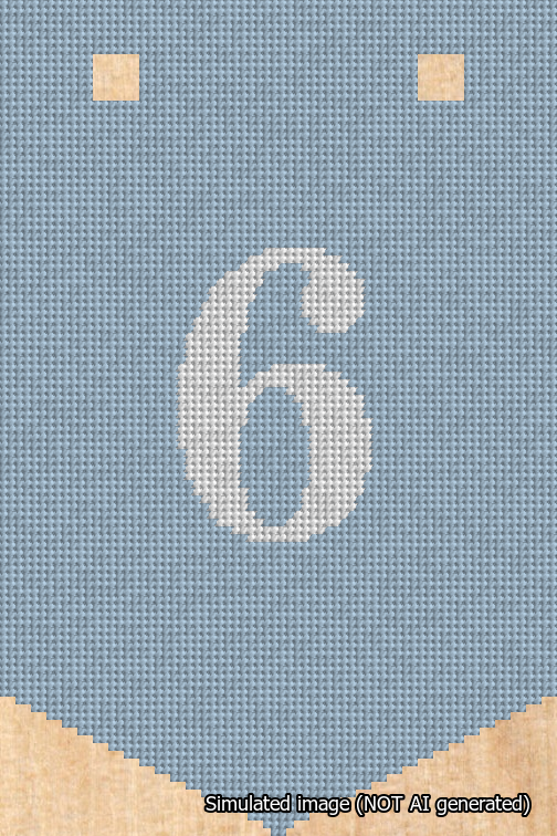 A simulated image of the stitched needlepoint design: Banner 18m Pointed 6 White on Light Blue. Not A.I. generated.