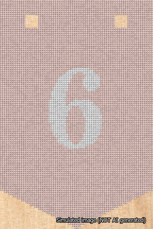 A simulated image of the stitched needlepoint design: Banner 18m Pointed 6 White on Pink. Not A.I. generated.