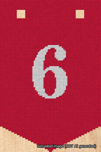 A simulated image of the stitched needlepoint design: Banner 18m Pointed 6 White on Red. Not A.I. generated.