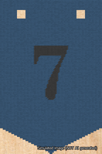 A simulated image of the stitched needlepoint design: Banner 18m Pointed 7 Black on Blue. Not A.I. generated.