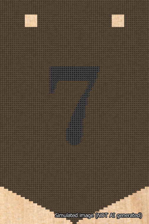 A simulated image of the stitched needlepoint design: Banner 18m Pointed 7 Black on Brown. Not A.I. generated.