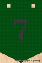 A simulated image of the stitched needlepoint design: Banner 18m Pointed 7 Black on Green. Not A.I. generated.