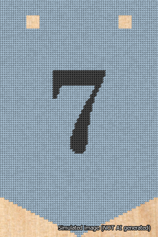 A simulated image of the stitched needlepoint design: Banner 18m Pointed 7 Black on Light Blue. Not A.I. generated.