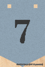A simulated image of the stitched needlepoint design: Banner 18m Pointed 7 Black on Light Blue. Not A.I. generated.