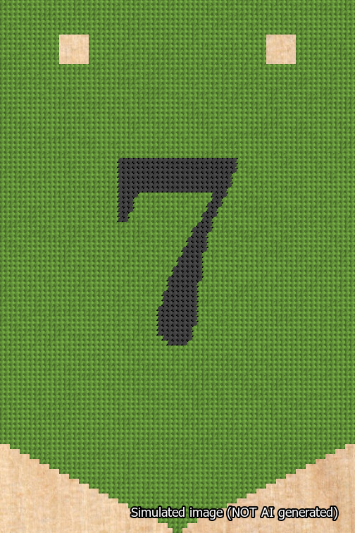 A simulated image of the stitched needlepoint design: Banner 18m Pointed 7 Black on Light Green. Not A.I. generated.
