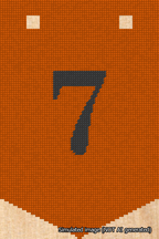 A simulated image of the stitched needlepoint design: Banner 18m Pointed 7 Black on Orange. Not A.I. generated.