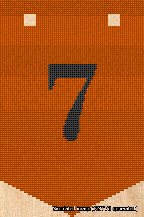 A simulated image of the stitched needlepoint design: Banner 18m Pointed 7 Black on Orange. Not A.I. generated.